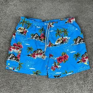 Tommy Bahama Swim Trunks Mens 2XL Blue Hawaiian Luau Volcano Bathing Suit